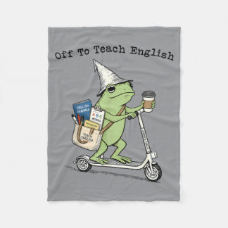 Off To Teach Englieacher Frog Funny Back To School Fleece Blanket