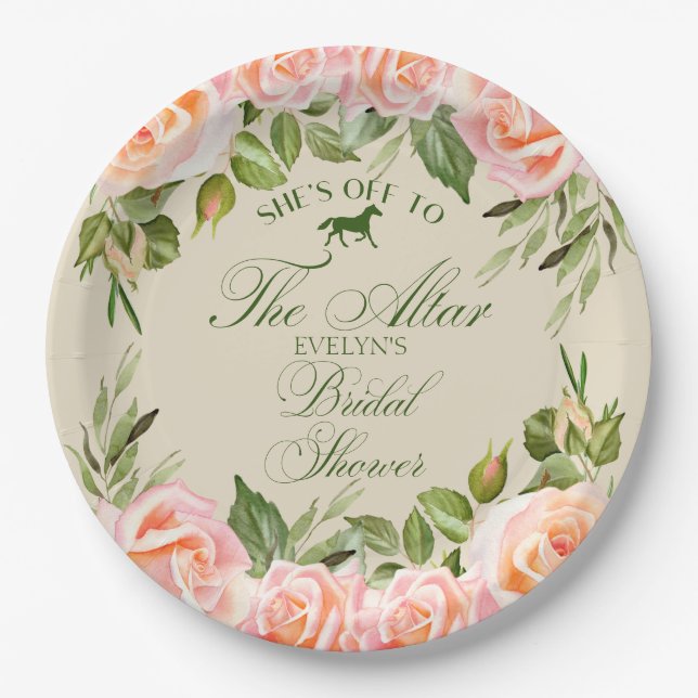Off to the altar Derby Floral Bridal Shower Paper Plate (Front)