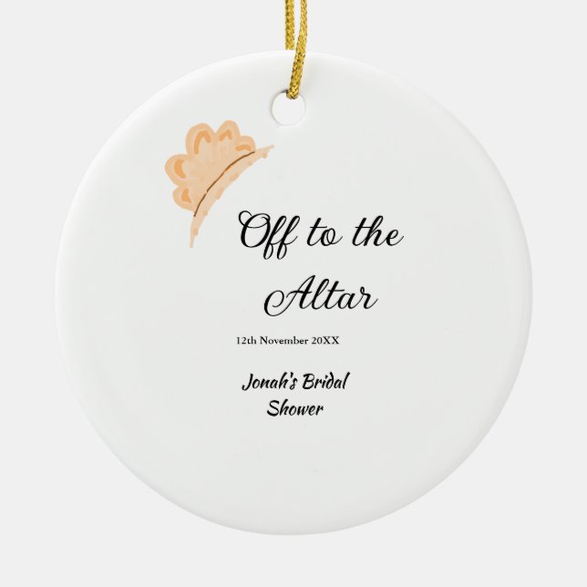 Off to the altar orange cap hat bridal shower name ceramic ornament (Front)