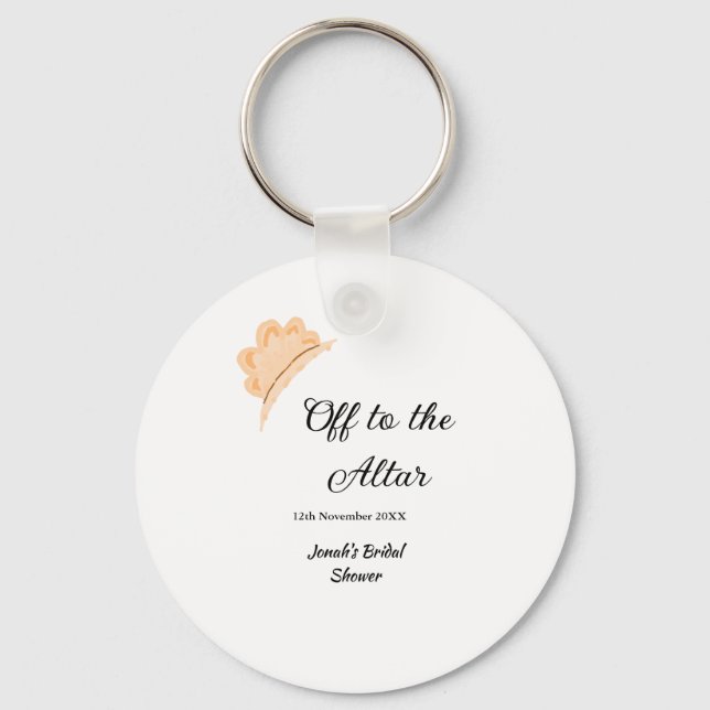Off to the altar orange cap hat bridal shower name keychain (Front)