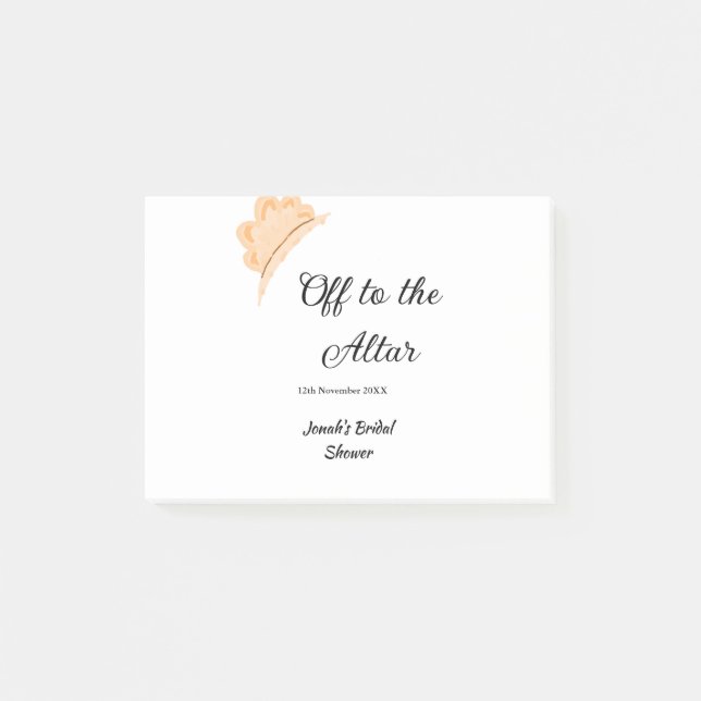 Off to the altar orange cap hat bridal shower name post-it notes (Front)