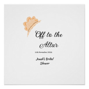 Off to the altar orange cap hat bridal shower name poster