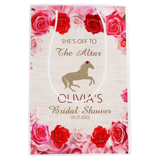 Off to the Altar Red Roses Bridal Shower Medium Gift Bag (Front)