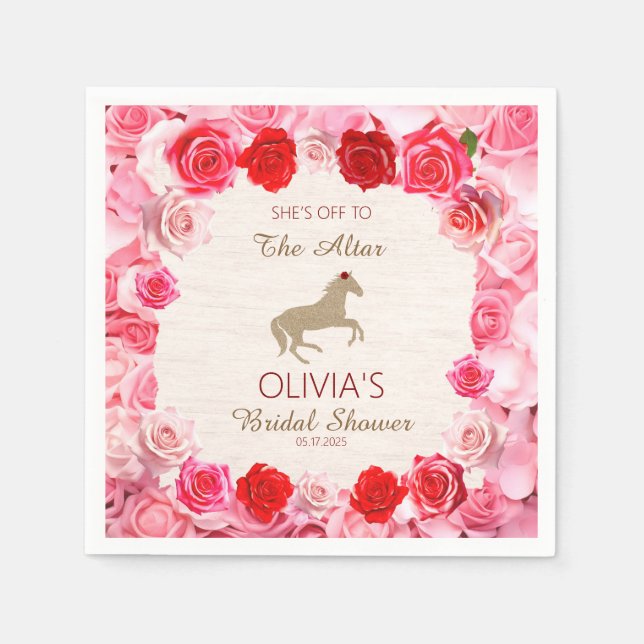 Off to the Altar Red Roses Bridal Shower Napkin (Front)