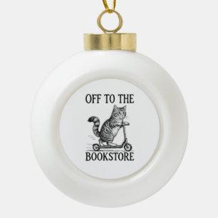 Off to The Bookstore Reading Bookworm Ceramic Ball Christmas Ornament