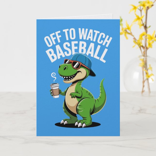 Off to Watch Baseball Dinosaur Card  (Yellow Flower)