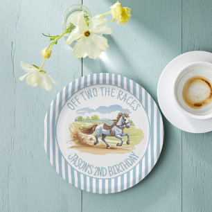 Off two the races equestrian derby party printed paper plate