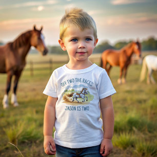 Off two the races equestrian derby party printed toddler t-shirt