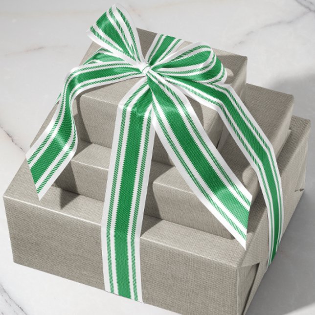 Off-White and Green Ticking Tape Ribbon Grosgrain Ribbon (rustic French country bright kelly green and white ticking tape stripe patterned ribbon)