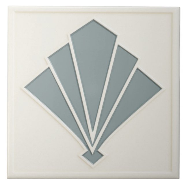 Off White and Grey Art Deco Ceramic Tile (Front)