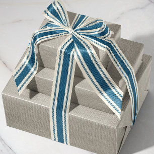 Off-White and Navy Blue Ticking Tape Ribbon Grosgrain Ribbon