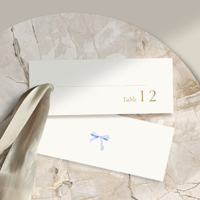 off White | Blue Ribbon Wedding Place Name Escort  Mini Business Card (Creator Uploaded)