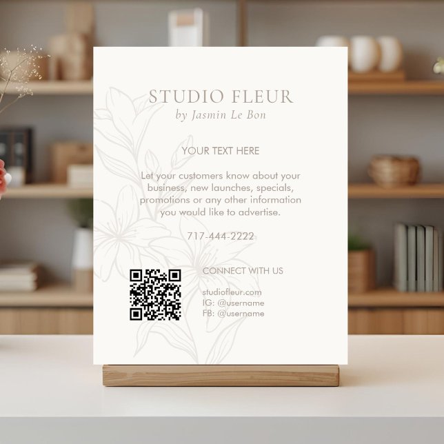 Off-White | Chic Floral Text Promotional QR Poster (Creator Uploaded)