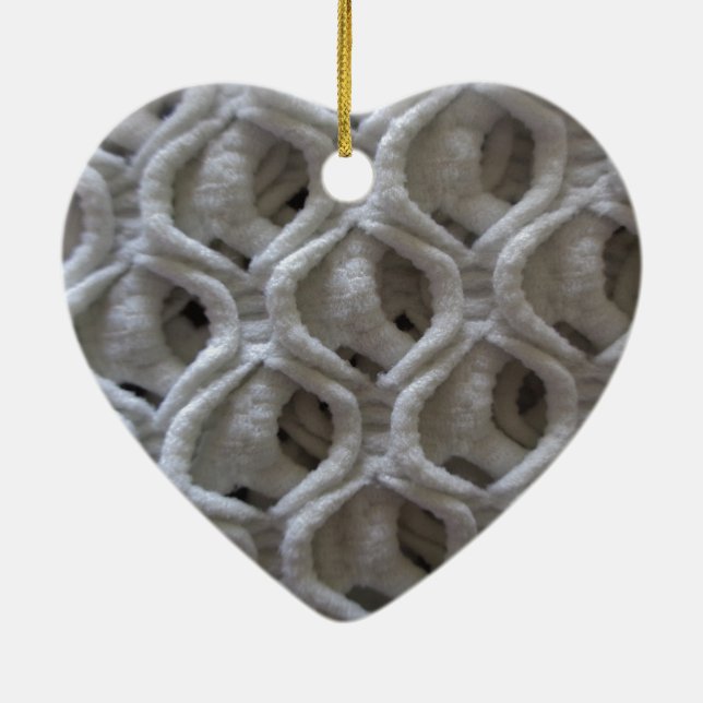 Off-White Coloured Crochet Fabric Look Ceramic Ornament (Back)