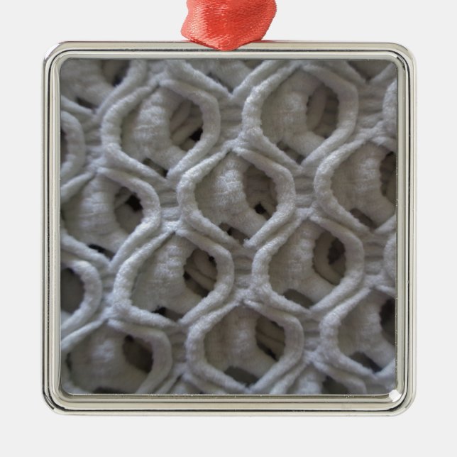 Off-White Coloured Crochet Fabric Look Metal Ornament (Front)