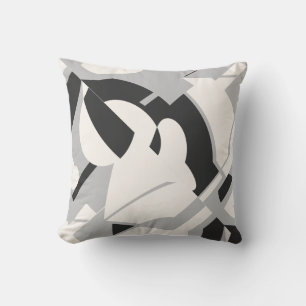 Off-white Grey Black Bold Swirling Abstract Motif Throw Pillow