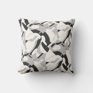 Off-white Grey Black Diagonal Abstract Art Print Throw Pillow