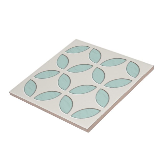 Off-White Grey Seafoam Green Ethnic Mosaic Art Tile (Side)