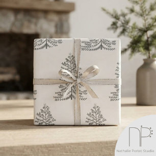 Off-White Hand-drawn Christmas Tree with Star Wrapping Paper