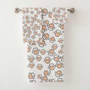 off white illustrative sheep face  bath towel set