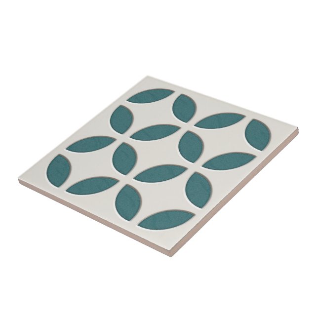 Off-White Ivory Dark Teal Blue Ethnic Mosaic Art Tile (Side)