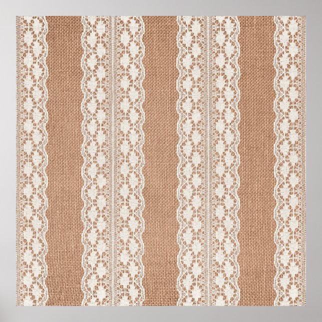 Off-White Lace on Brown Burlap Texture Poster (Front)