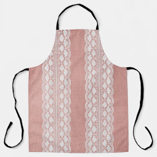 Off-White Lace on Metallic Rose Golden Cloth Textu Apron