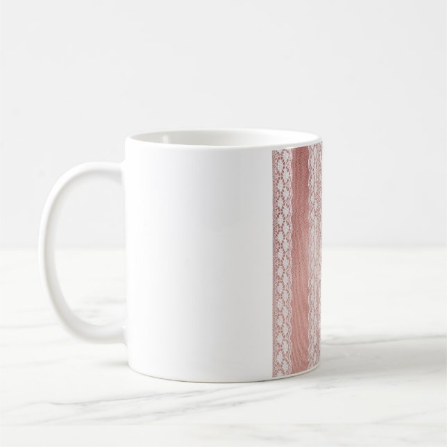 Off-White Lace on Metallic Rose Golden Cloth Textu Coffee Mug (Left)