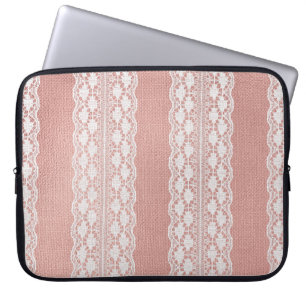 Off-White Lace on Metallic Rose Golden Cloth Textu Laptop Sleeve