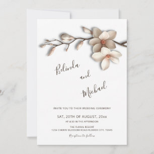 Off White Magnolia Faux Relief Flower Wedding Invitation