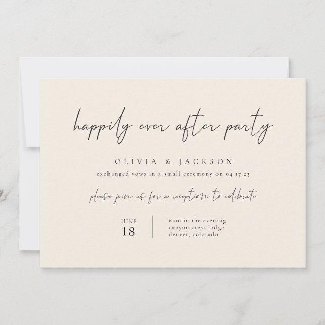 Off White Modern Happily Ever After Party Invite (Front)