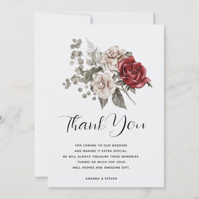 Off-White & Red Roses Floral Bouquet Thank You (Front)