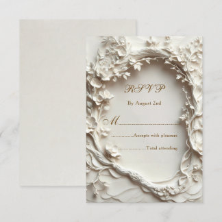 Off- White Sculptural Flowers Crest RSVP Card
