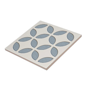 Off-White Slate Grey Blue Ethnic Mosaic Art Tile