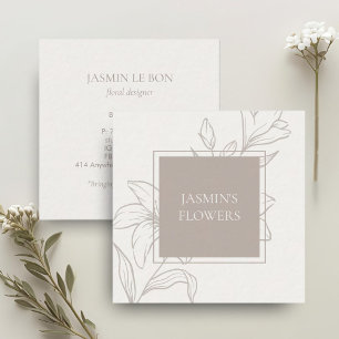 Off-White & Taupe   Chic Floral Label Square Business Card
