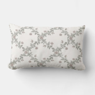 Off-White Taupe Rose Sage Trellis Pattern Lumbar Pillow