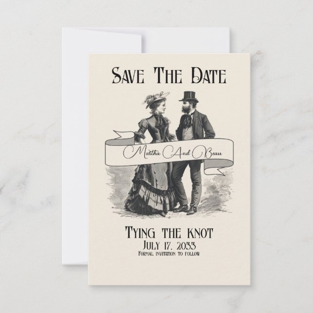 Offbeat Wedding Save the Date, Victorian Date (Front)