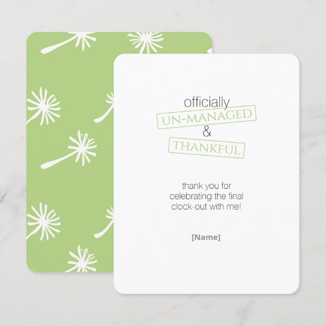 offically un-managed retirement thank you card (Front/Back)
