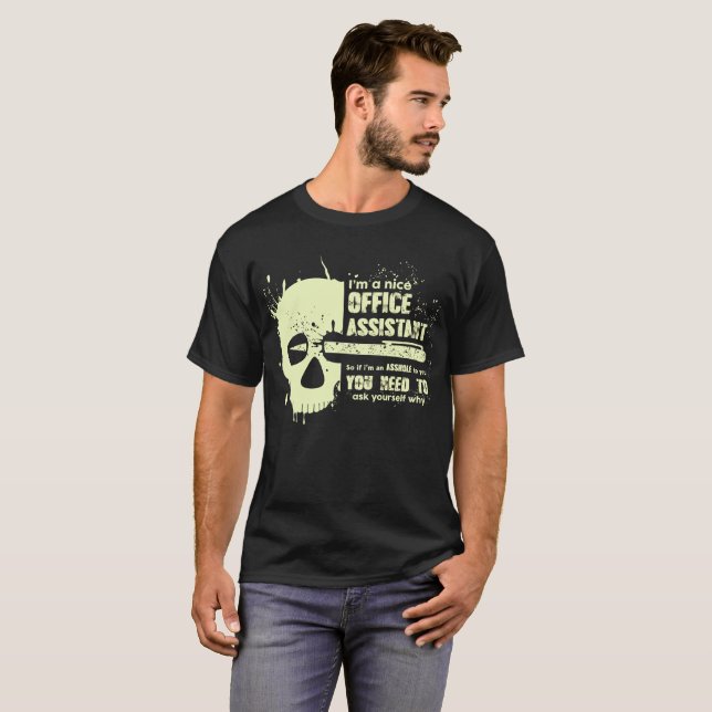 Office Assistant T-Shirt Funny Gift Skull Graphic (Front Full)