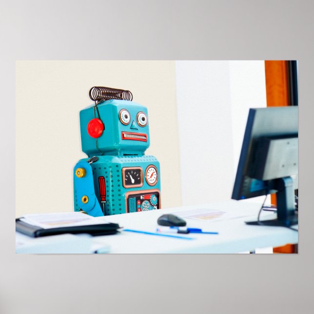 Office Bot Hard At Work Poster (Front)