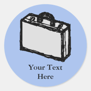 Office Briefcase or Travel Suitcase Sketch. Blue. Classic Round Sticker