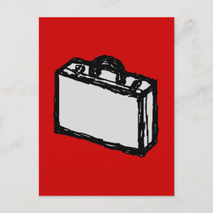 Office Briefcase or Travel Suitcase. Sketch on Red Postcard