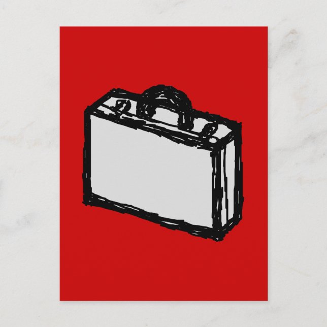 Office Briefcase or Travel Suitcase. Sketch on Red Postcard (Front)