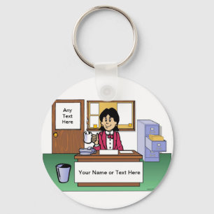 Office Clean - Female Cartoon by PrintedPerfection Keychain