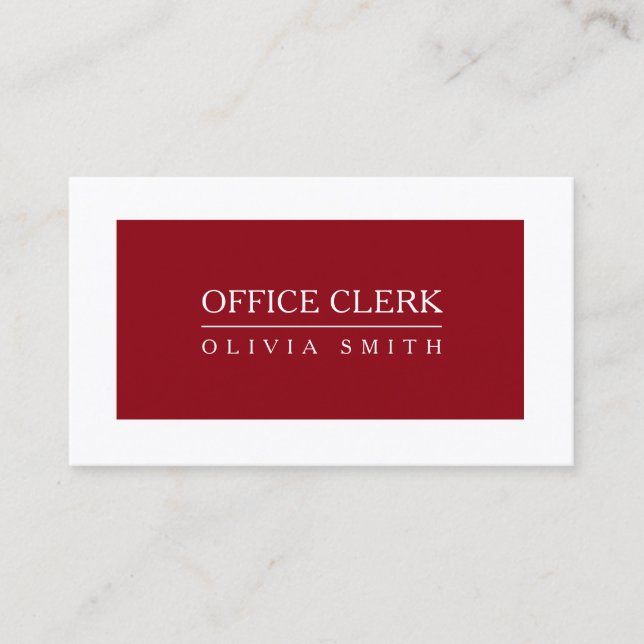 Office Clerk Professional Deep Red Business Card (Front)