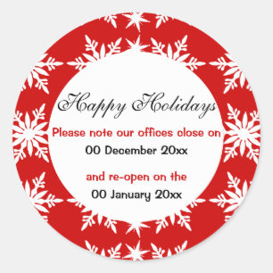 Office closes opens christmas holidays classic round sticker
