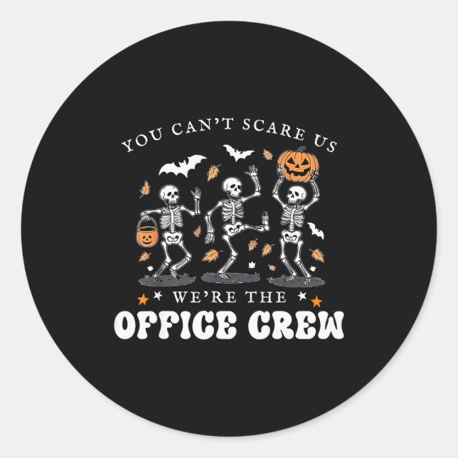 Office Crew Skeleton Dancing Halloween School Secr Classic Round Sticker (Front)