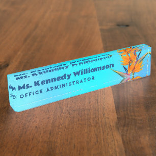 Office Desk Name Plate Aqua Bird of Paradise