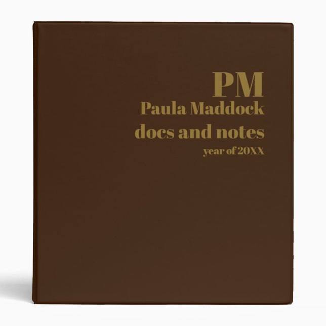 Office Docs and Notes Custom Name Brown Binder (Front)