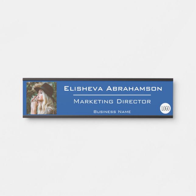 Office Door Name Plate Sign - Blue Photo Picture (Front)